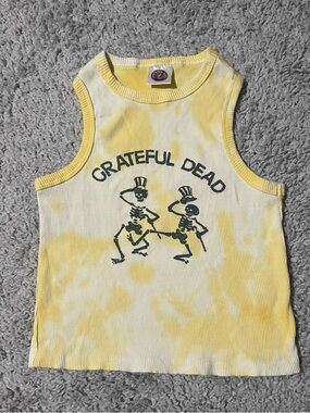 Grateful Dead Yellow & White Tie-Dye Ribbed Tank Top